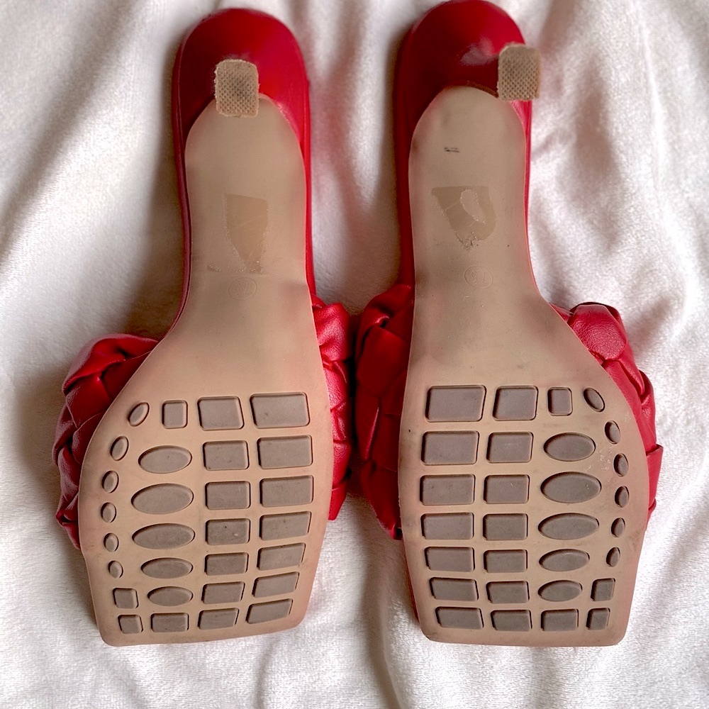 Azalea Wang Red Braided Square Toe Heels | Size 7.5 | Woven Strap Mules - Picture 6 of 8